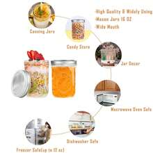 6pcs 16oz Wide Mouth Mason Jars With Lids, Vintage Glass Canning Jars, Ideal For Canning, Pickling, Food Storage