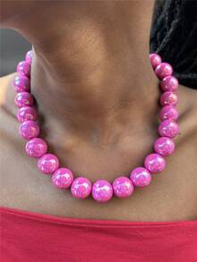 1 pièce Collier exagéré en perles acryliques colorées, collier ras-du-cou à perles rondes géométriques à la mode pour femmes, bijoux faits main pour occasions festives ou port quotidien, esthétique Y2K - collier - Voir 6