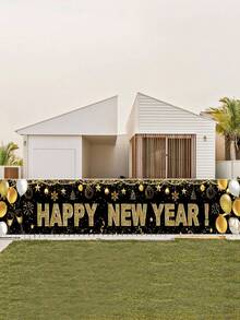 1 pieza Pancarta de Feliz Año Nuevo, Diseño de globos negros y dorados Pancarta de Año Nuevo, Decoración de Año Nuevo, Decoraciones de Año Nuevo 2026, Decoraciones de Fiesta de Fin de Año 2026, Cartel de Año Nuevo, Decoración del hogar, Decoración de habitación, Regalos de Año Nuevo, Decoración interior y exterior, Fondo de foto de Año Nuevo, Bandera de Feliz Año Nuevo, Accesorios de Año Nuevo, Decoraciones de Nochevieja - Feliz Año Nuevo Oro Negro - Ver 7