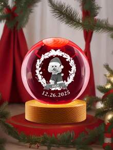 ​​Personalized Christmas Pet Photo Crystal Ball Night Light​​ - Customizable Multi-Photo & Text Engraving With 3D Holographic Effect, Displaying Pet Portraits With Engraved Holly Wreaths, Names, And Dates. Multi-Color LED Base Offers Seven-Color Illumination Options, Creating A Warm Holiday Glow. Heartwarming Christmas Decoration For Family Portraits