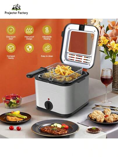 Household Deep Fryer, Multi-Function French Fries Machine With Basket,1000w Fast Frying, 2.5 L Large Capacity,Temperature Range 176-374 ℉,Visible Design,Perfect For Kitchen,Fry Fish,Chicken. For French Fry Restaurants Fast Food Stands Snack Bars Parties