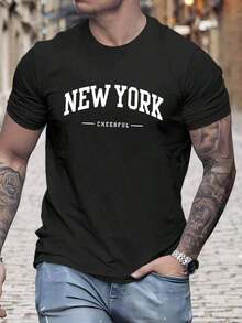 Men's Letter Print T-Shirt - Black - View 1