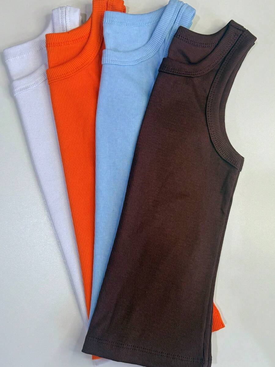 Kit 4 Women's Tank Top Foreign Blogger Premium Stylish Blouse Spring End Of Year Christmas - 白色,橙色,藍色和巧克力色 - 查看 1