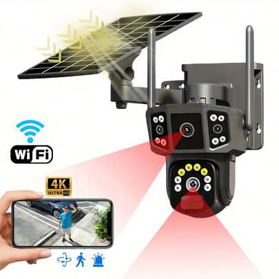 Solar Security Camera 4K 8MP ,Wireless Outdoor WiFi ,2.4GHz 360° Pan Tilt PIR Motion Detection ,Rechargeable Battery Dual Lenses Ultra Clear Color Night Vision ,Two Way Audio Cloud Storage