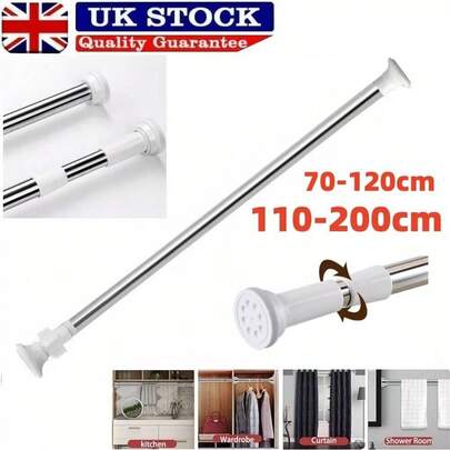 Heavy Duty Extendable Telescopic Shower Curtain Pole Rail Rod Bath Door Window