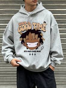 Ropa de niño preadolescente de moda callejera, sudadera con capucha holgada de manga larga con estampado de niño y letras, estilo de pintura interesante, sudadera con capucha de unicolor para niño, adecuada para uso diario, fiestas, escuela, asistir a festivales de música, vacaciones, ir y venir. Se puede regalar a familiares, novio, novia, amigos, ropa de invierno para niñas, sudadera esencial
