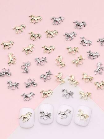 2026新款小马美甲配件，10件套金属DIY美甲装饰，短指甲美甲用品