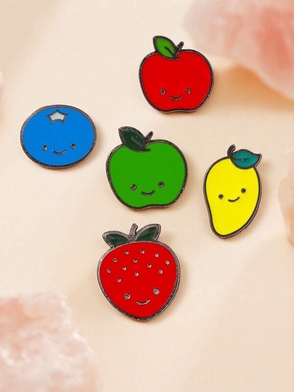 1/5pcs Creative Cute Cartoon Metal Apple/Strawberry/Mango Brooch Pin, Minimalist Versatile Decoration For Clothes, Bags