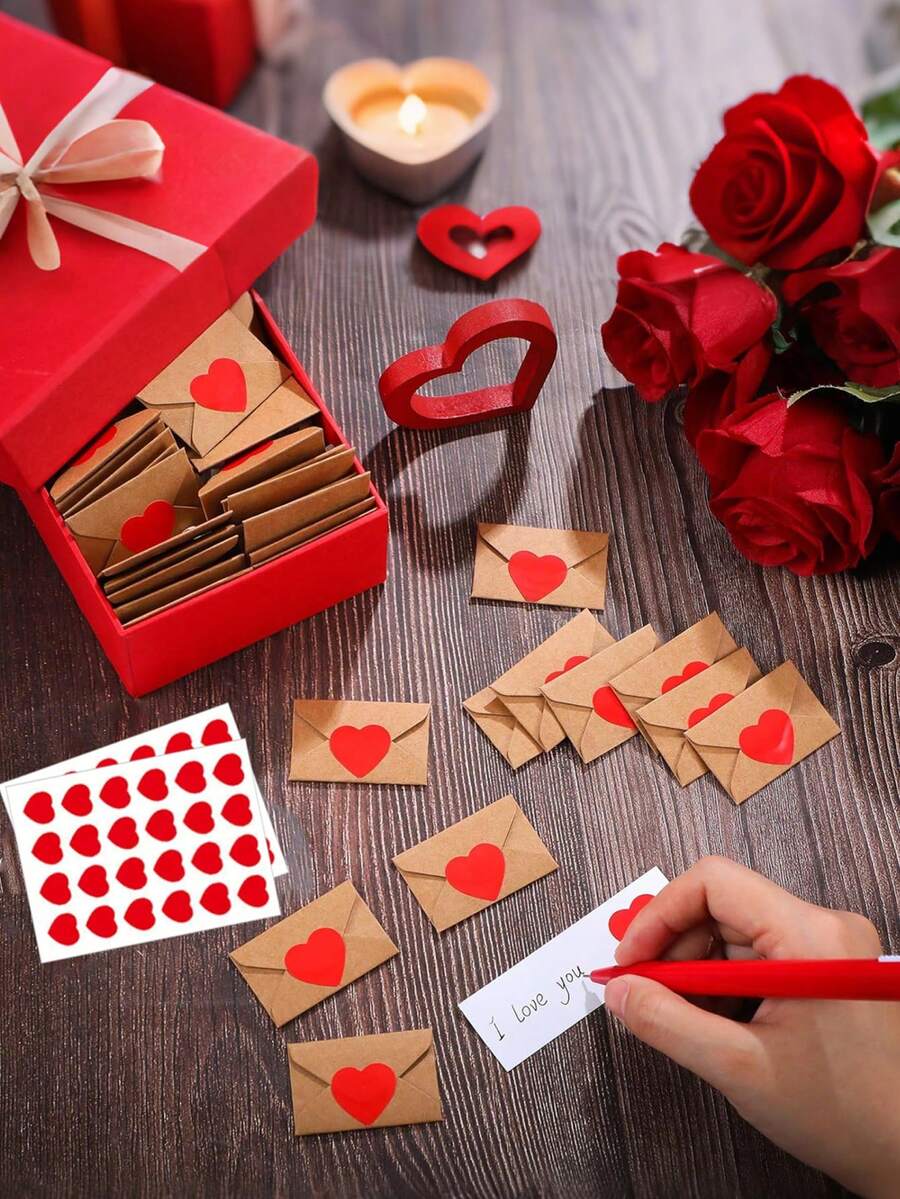 50 Blank Note Cards And Envelopes Mini Envelopes With Blank Cards And Gift Box 60 Pcs Vintage Message Paper Scrolls Paper Scrolls Write-On-It Valentine Message Paper Roll Tiny Valentines Day Card Bulk Couple Gifts Little Love Notes For Him Her Cute Gifts For Boyfriend Girlfriend Gift - 彩色 - 查看 1