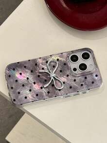 1pc Korean Style Personalized Foil Dot Bow Design Phone Case Compatible With IPhone 17, Compatible With Iphone 16 Pro Max, Minimalist Compatible With Iphone 15 Pro, 14, 13 Pro, 12, 11 Full Coverage Protection - Purple - View 3