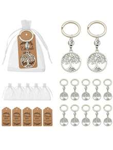 12件/4套生命之树钥匙扣礼盒，包含4张感谢卡、4个白色薄纱袋和4个生命之树钥匙扣。感恩树星形和十字架吊坠，适合作为钥匙扣和包包装饰。是父亲节、母亲节、情人节、生日、婚礼、毕业季、返校季、感恩节、圣诞节、教师节和新年派对小礼物以及洗礼礼物的完美之选。 - 彩色 - 查看 2