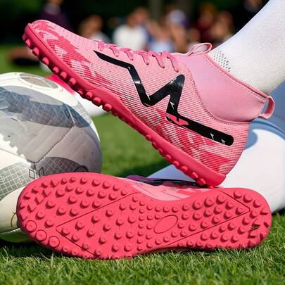 1 paire de crampons de football/soccer unisexes, convenant aux adultes, étudiants, adolescents. Chaussures de sport professionnelles pour femmes, chaussures de rugby d'équipe. Lacets à l'avant, semelle en caoutchouc antidérapante, crampons courts, conception antidérapante haute performance et légère. Bottes de football professionnelles hautes, chaussures de soccer pour femmes