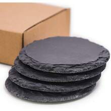 トッソウ コースター 天然石 スレート ハンドメイド コースター 耐熱 断熱 速乾 4個セット 滑り止め おしゃれなティーカップ用 ナチュラルコースター ブラック 丸型 - 円方 - チェックする 9