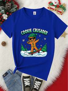 Camiseta para niñas de 3 a 12 años, con manga corta, cuello redondo y fabricada en 100% algodón, con diseño de: La Galleta de Jengibre más Extrema. - Azul - Ver 2
