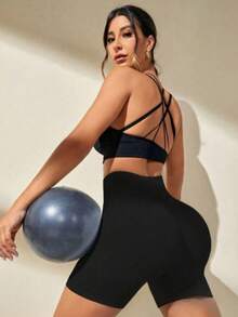 Seamless Ribbed Shorts – High Compression - Black - View 3