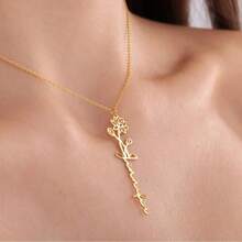 1 Piece Customized Personalized Birthday Flower Name Necklace, Stainless Steel Name Necklace, Flower Name Customized Birthday Flower Christmas Gift Exquisite Gifts For Loved Ones, Friends, Fathers Or Mothers. Golden Fashion, Neutral, Simple, Retro, Gothic, Cute, Casual Customization - Multicolor - View 5