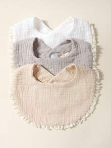3pcs Candy Color Cotton Gauze Cute Baby Bibs, Suitable For Daily Use - Multicolor - View 5