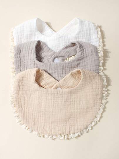 3条糖果色棉纱布可爱婴儿围兜，适合日常使用