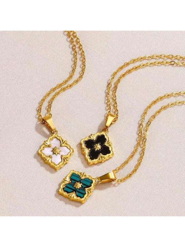 1pc Elegant Stainless Steel Four-Leaf Clover Pendant Necklace, Classic Chic Jewelry For Women, Suitable For Daily Wear, Commute And Gatherings