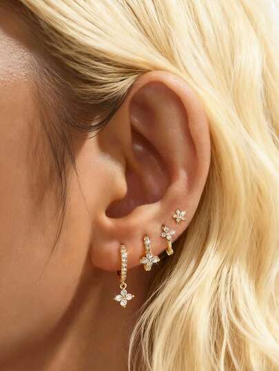1pc 925 Sterling Silver Cross Flower Zirconia Stud Earrings Flat Back Ear Bone Earrings Pierced Fine Jewelry For Women Daily Wear Wedding Party Engagement Anniversary Valentine's Day