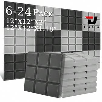 TOUO 6-24 Pcs Acoustic Foam Beveled Edge 9 Block 8 Color Tiles Sound Proof Foam Panels Studio Sound Absorbing Material Dance Room 12"X12"X2/12"X12"X1.18" Sound Insulation Decoration