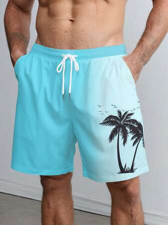 Herr Sommar Hawaii Semester Casual Utomhus Kokosnöt Ombre 3D Digitaltryckt Dragsko Enkelskiktad Badbyxor Shorts För Strand, Hawaii