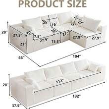 104" Modular Cloud Sectional Sofa, Plush Corduroy Boneless Couches, L-Shaped Sectional Deep Seat Sofas For Living Room, Bedroom, No Assembly Required, Light Black - 白色 - 查看 3