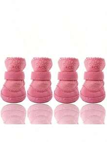 4pcs/Set Pet Dog Shoes Winter Warm Shoes For Small Medium Dogs Anti-Slip Puppy Rain Snow Boots Footwear Cat Dog Walking Sneakers - Pink - View 8