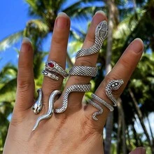 Cool And Handsome Men's Snake Pattern Ring Punk Style Snake-Shaped Animal Retro Exaggerated Four-Piece Ring Set - 18643 Bạc - Xem 1