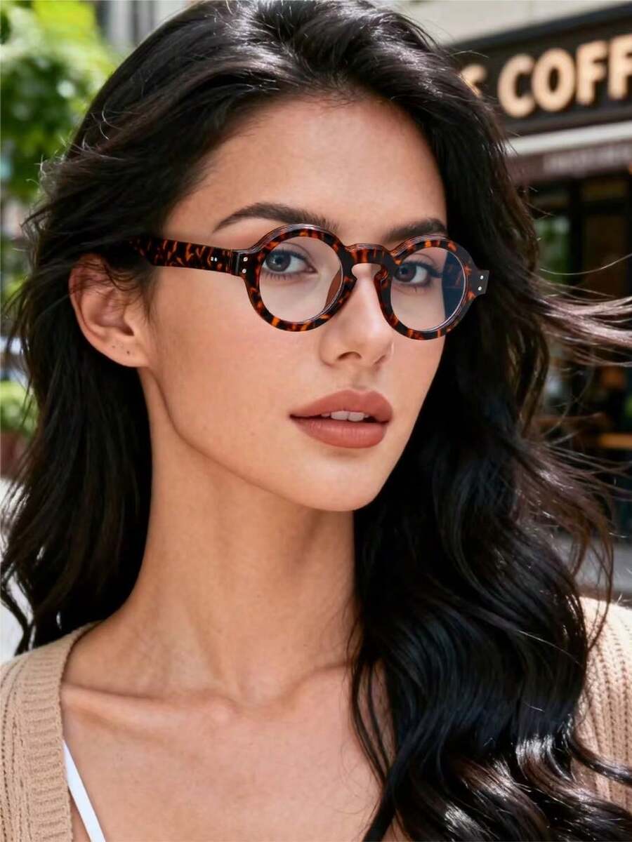 1pc Unisex Round Thick Retro Leopard Print Small Frame Preppy Cute Anti-Aging Fashion Women Glasses - Multicolor - View 1