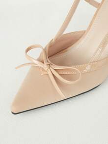 Clariva 2025 New Arrival Summer Elegant Women's Apricot High Heel Pointed Toe Bowknot Sandals, Wedge Small Kitten Heel Closed Toe CUCCOO Ladies Shoes, Autumn Wedge Ankle Boots Gifts - Apricot - View 3