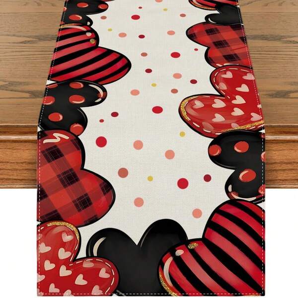 1 Stück Tischläufer mit Herzmustern, minimalistischer Polyester Quadratischer Tischdecke für Esszimmer, Wohnzimmer, Küche, Eingangsbereich, geeignet für Valentinstag Dekoration