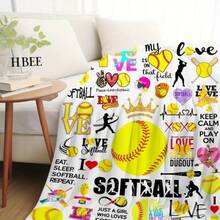 Softball Printed Blanket, Team Gift,Super Soft Flannel Printed  Blanket,As Birthday Gifts, Family, Wedding, Souvenir Blankets, Polyester Blankets Suitable For All Seasons, Washable, Machine Washable, Lightweight, Breathable, Comfortable, Warm, Unique, 280gsm For Him, Her Personalized Ideal Gifts For Her, Him, Family, Boyfriend, Girlfriend, Father, Family, Mother, Lover, Daughter, Son, Grandfather, Grandmother, Friend, Classmate, Pet.   Perfect Nap, Camping, Travel, Home, Daily Life, Office Decoration, Birthday, Anniversary, Valentine's Day, Thanksgiving, Christmas, Halloween, Mother's Day, Father's Day, Wedding, New Year Gifts ,Sofa,Bed,Car,Bedroom,Living Room,Office,  Outdoor Camping, Beach,Wall Decoration - 多色4 - 查看 3