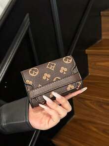 New Women's Brown PU Random Print Pattern Compact Accordion Card Holder Multi-Card Slots Fashion Versatile Anti-Scan Card Organizer Pouch Flip Cover Retro Lightweight Clutch Women Money Wallet Wallet Purse Wallet Fall Autumn Card Wallet - 棕色 - 查看 10