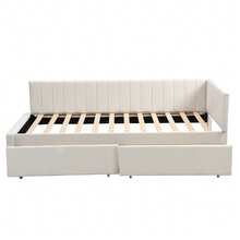 Upholstered Sofa Bed 90*200 Multifunctional Bed With 2 Large Storage Drawers And Slatted Base Skin-Friendly Velvet Fabric Beige - Beige - View 10
