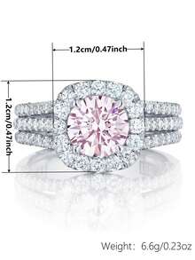 1pc Women's Ring Inlaid With Cubic Zirconia, Suitable For Wedding Anniversary, Party, Valentine's Day And Other Occasions - Pink - View 10