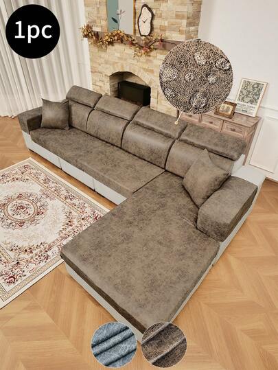 1pc Dark Coffee Waterproof Suede PU Sofa Seat Cushion Cover, All Season Modern Minimalist Stretch Sofa Slipcover, Scratch-Resistant, Anti-Slip, Dust-Proof, Washable, Suitable For Living Room, Bedroom, Study, Light Gray, Autumn Decor, Room Decor