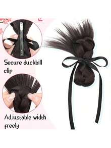 2 pezzi Parrucca sintetica integrata con fermagli, lunghezza 20cm/8 pollici, dolce e versatile, con fiocco e doppio chignon