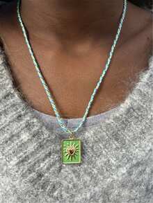 Collar con colgante de tarjeta de tarot geométrica colorida y minimalista con cordón trenzado para mujeres - collar de cartas del tarot - Ver 4