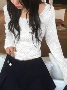 2025春夏波点印花休闲长袖上衣 白色 - 白色 - 查看 3