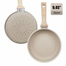 ABKOK 1pc Maifanshi Stone Coated Wooden Handle Flat Bottom Pan, Steak Frying Pan, Pancake Skillet, Non-Stick Cookware Suitable For All Cooking Methods, Gas Stove And Induction Cooktop - Multicolor - View 11