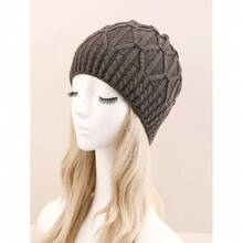 1pc Unisex Braided Knit Beanie Cap, Fashion Warm Ski Hat Halloween Winter Fall - 黑色 - 查看 6