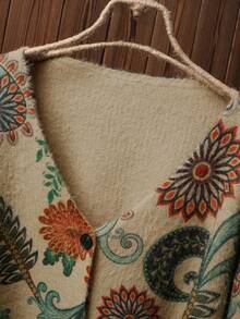 Plus Size Women Floral Print V-Neck Cardigan, Casual Loose Fit - Multicolor - View 7