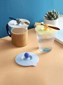 1pc Multi-Function Silicone Cup Lid Set, Suitable For Tea Cups And Coffee Mugs - Multicolor - View 3