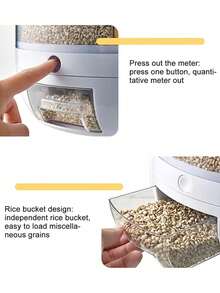 Asnews Grain Dispenser, 360° Rotating Food Storage Container With Lid, Automatic Rice Bucket, Kitchen Storage Box Suitable For Beans, Corn, Wheat And Barley. - White - View 7