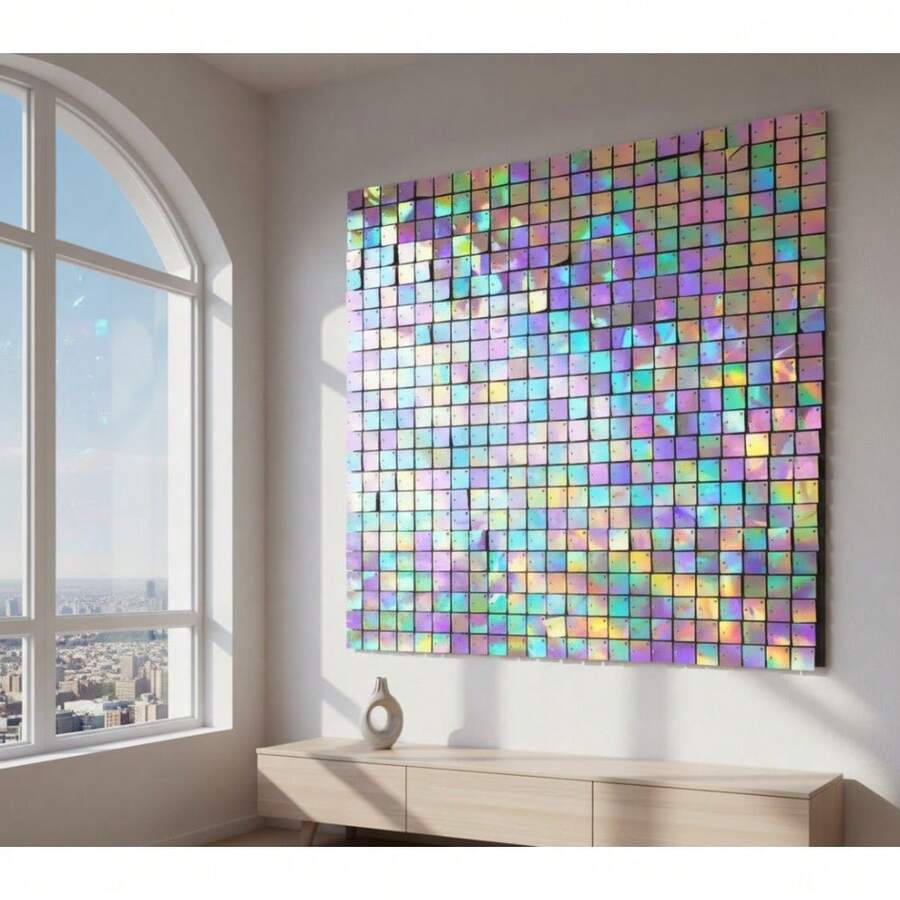 2pz Panel Decorativo Moderno Panel de Lentejuelas Reflejante Decorativo Fácil de Instalar Eventos/Festivales Fiesta/Negocios/Decoradores Profesionales,1*1m - Multicolor - Ver 1