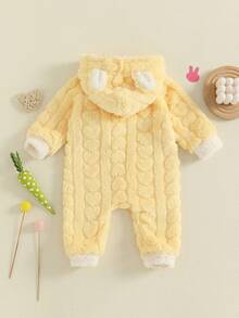 Baby Winter Plush Hood Romper Cute Bunny Long Sleeve Zip Up Full Length Bodysuit Snowsuit - Amarillo - Ver 4