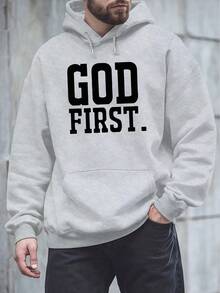 Men's Loungewear Graphic Hoodie For Men "God Ro" - Casual Fleece Sweater With Bold Letter Print, Long Sleeve, Hoodie For Autumn And Winter, Black, Everyday Sweatshirt| Hoodie| Soft Texture, LARGE SIZE, Plus SizeLoose And Comfortable - xám - Xem 2