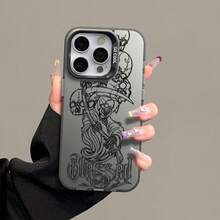 Fundas de teléfono láser IMD esqueleto de Santa Muerte para iPhone 16 15 14 13 12 Pro Plus Max de alta calidad Durable TPU PET PC rosa a prueba de golpes Día de la independencia de los muertos México fundas de teléfono - Negro - Ver 2