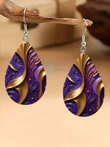A Pair Of Teardrop-Shaped Gemstone Floral Pattern Acrylic Earrings For Dinner Wear, Banquet Souvenirs, Gifts, Women's Jewelry, Summer